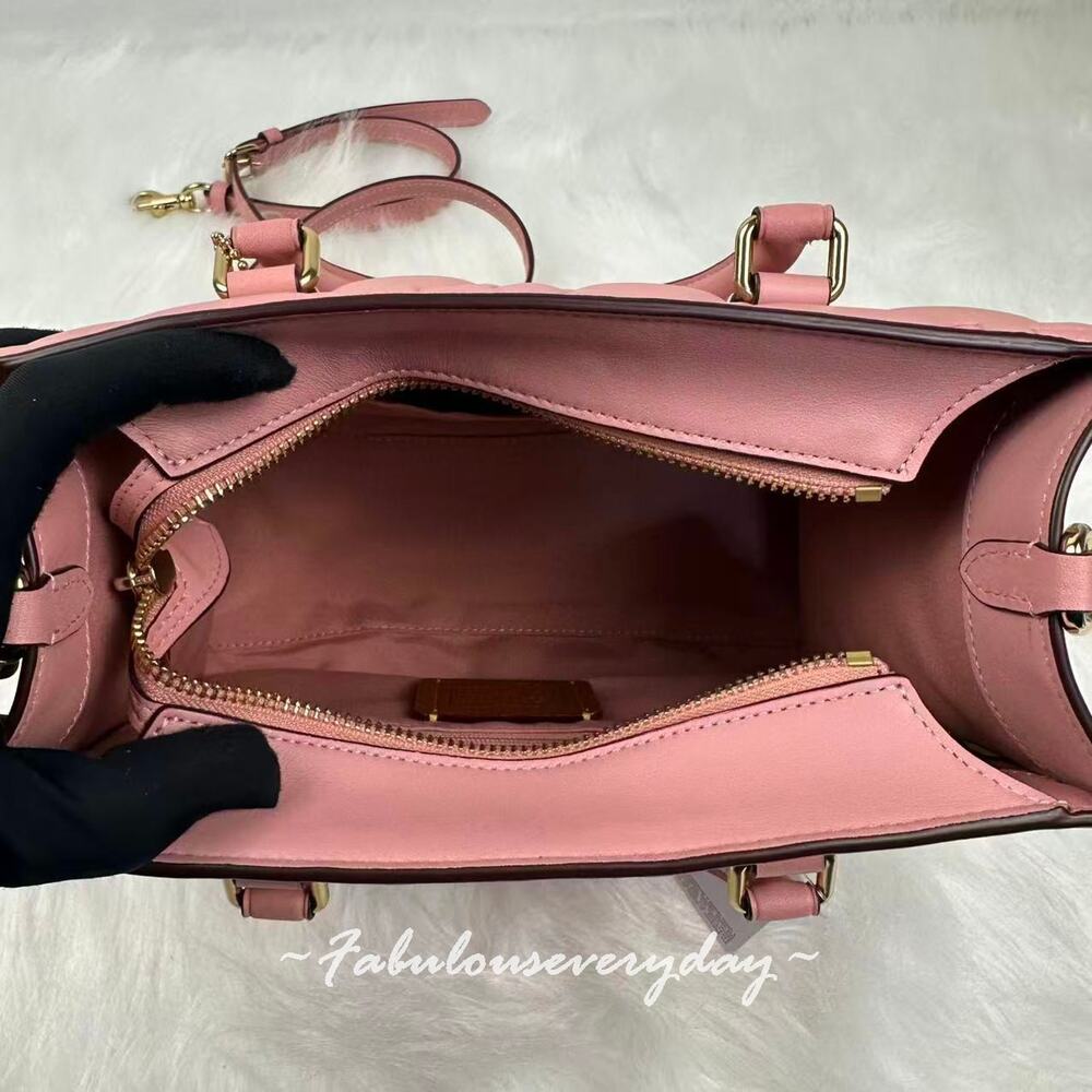 Coach Maggie Small Tote Bag Crossbody Signature Leather Gold/Pink Petal CY670 - Picture 3 of 5